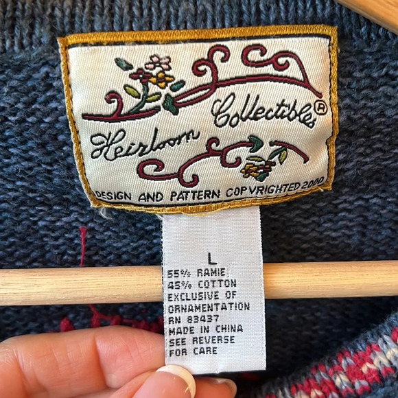 Heirloom Collectibles L Vintage Winter Novelty Embroidered Zipper Cardigan - Picture 2 of 8